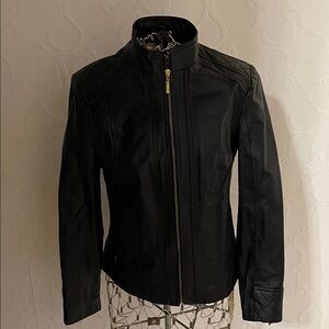 NWOT IMAN Cropped Quilted Black Leather Jacket